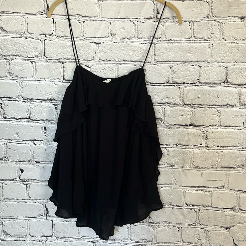Black spaghetti strap ruffle tank